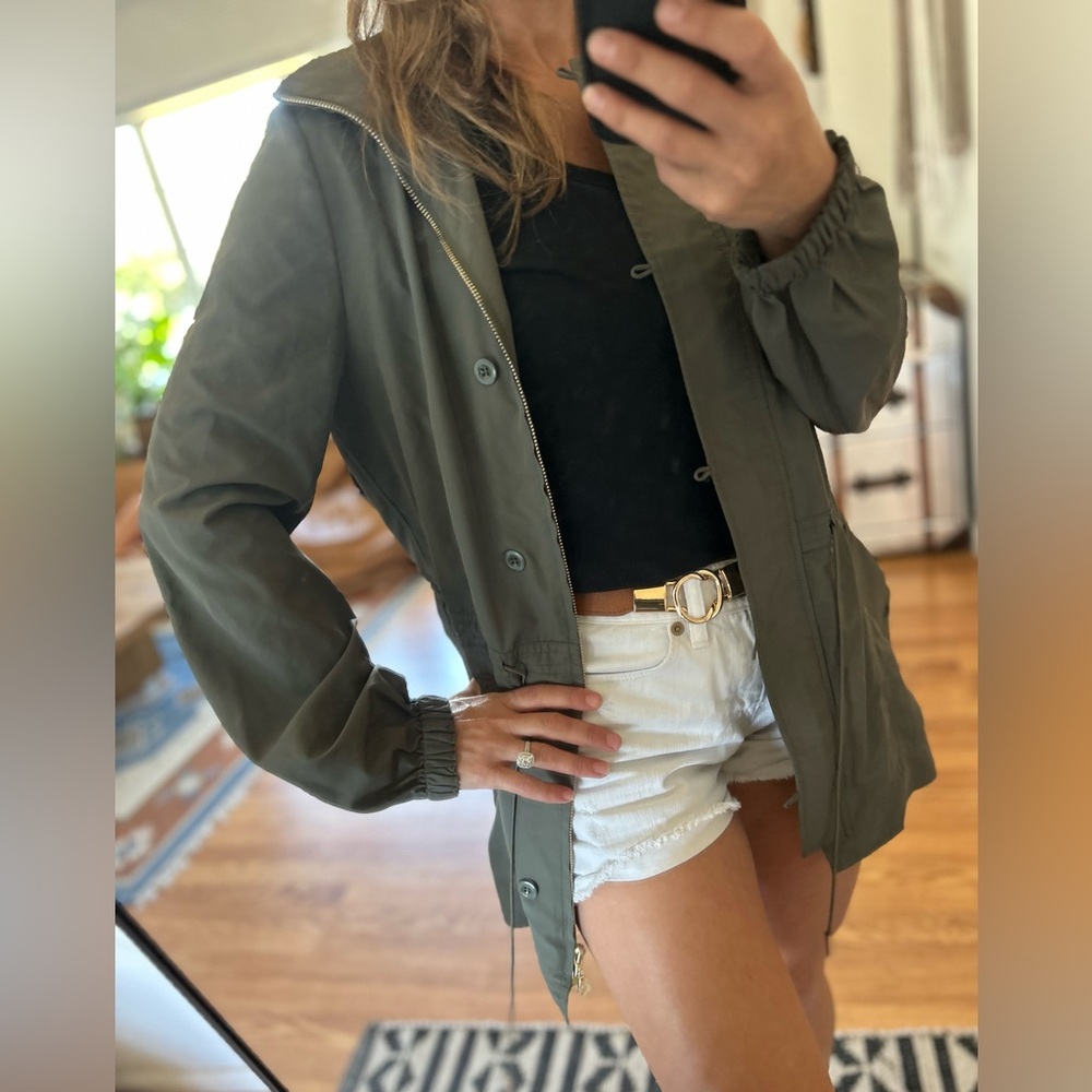 CottonOn Olive Green Jacket trench windbreaker anorak long coat lightweight xs - Picture 10 of 13